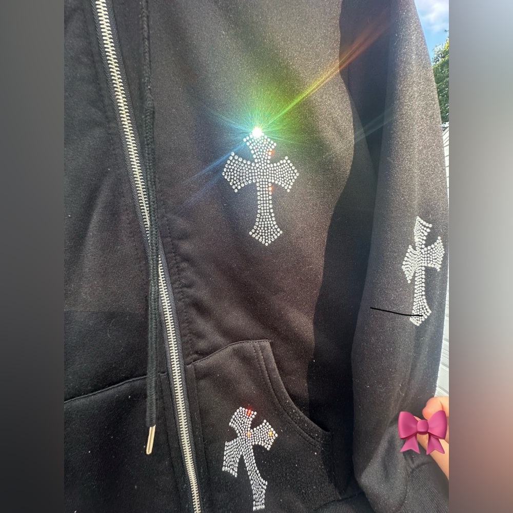 Rhinestone Cross Pattern Jacket - Picture 2 of 4
